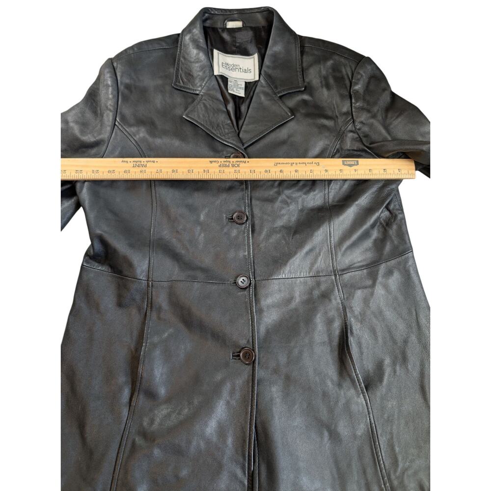 Modern Essentials Womens Black Long Button Front 100% Leather Jacket Large - Picture 4 of 9